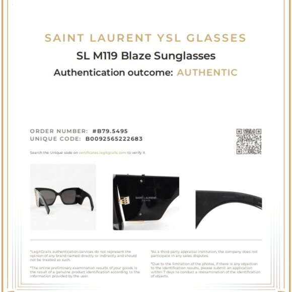Pre-Owned Saint Laurent SLM119 Blaze Oversized Cat Eye Sunglasses in Black/Gold - Picture 12 of 12